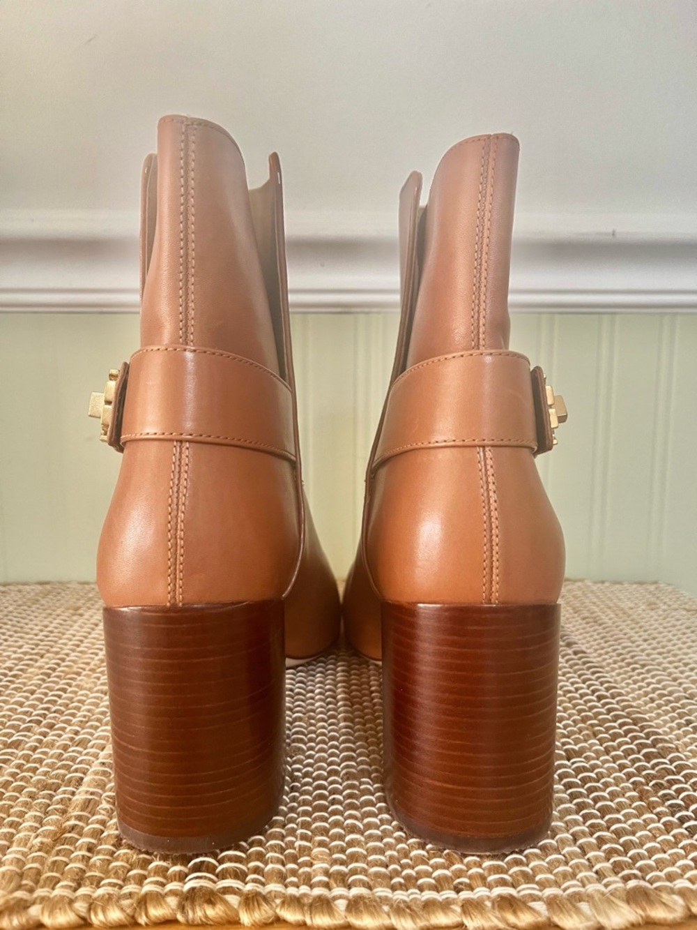 Tory Burch Tan Leather Ankle Boots with Gold Logo Accent - Picture 4 of 12